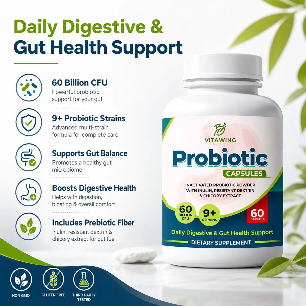 Probiotic Capsules – 60 Billion CFU | 9+ Strains Gut & Digestive Support - Image 5